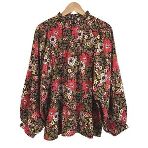 Molly Bracken Abby Floral Print Mock Neck Long Sleeve Blouse Womens L Multicolor